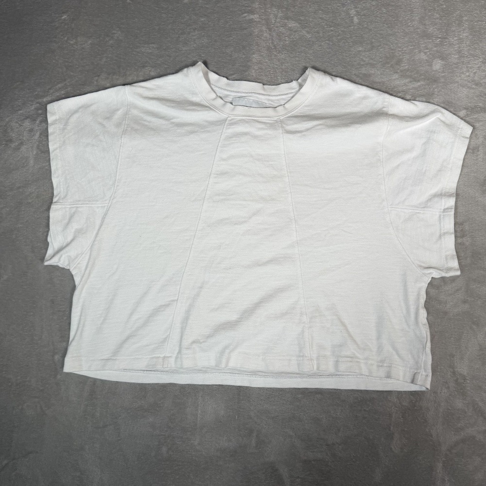 Current/Elliott Womens Size 2 M White Cotton Seamed Cropped Boxy T-Shirt Tee